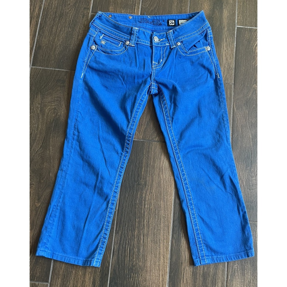 Miss Me Jeans Cuffed Royal Blue Capri Sz 26X21.5 - Picture 2 of 7
